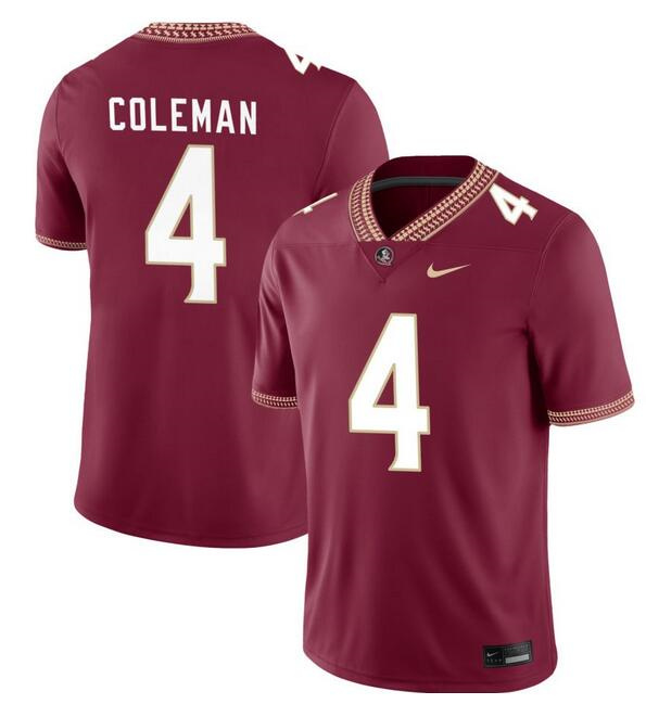 Men's Florida State Seminoles #4 Keon Coleman Garnet Stitched Football Jersey